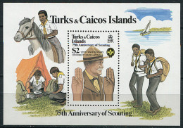 (cl.18 -58)  Turques Et Caiques ** Bloc N° 37 (ref. Michel Au Dos) - Scoutisme, Lord Baden-Powell- Cheval  - - Turcas Y Caicos