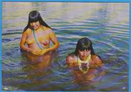 POSTCARD BRAZIL  NATIVE RESERVE OF XINGU WOMEN  SEMI NUDE UNUSED - America