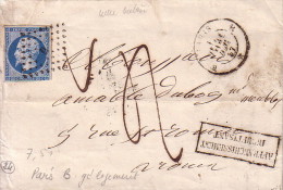 PARIS - B - EMPIRE N°14 - LE 11-12-1857 - TAXE MANUSCRITE 4 - GRIFFEAFFRANCHISSEMENT INSUFFISANT. - 1859-1959 Cartas & Documentos