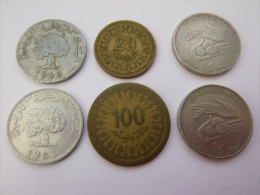 Tunisie Lot 6 Pièces 5 Millim 1961 Et 1983, 20 Millim 1983, 100 Millim 1960, 1/2 Dinar 1976 Et 1983 - Autres – Afrique