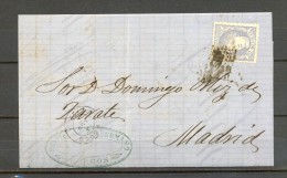 1871, ED. 107, CARTA CIRCULADA ENTRE  BURGOS Y MADRID, MATASELLOS ROMBO DE PUNTOS, LLEGADA - Storia Postale