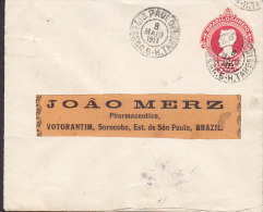 Brazil Postal Stationery Ganzsache Entier 100 Reis S. PAUL 1911 To Pharmaceutico VOTORANTIM Sao Paulo (2 Scans) - Enteros Postales