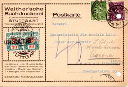 SUISSE. Carte De L'Allemagne Pour La Suisse De 1922. Carte Taxée. - Taxe