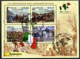 2010 Foglietto "150° Anniversario Della Spedizione Dei Mille" Con Annullo Ufficiale FDC - Blokken & Velletjes