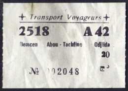 Algérie/Algéria (Transport Voyageurs) 20DA- Ticket à L´unité à Bord Des Bus Urbains (Tlemcen-Abou.Techfine - Oudjlida) - Welt