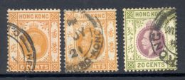 HONG KONG, 1912 6c Yellow-orange, Brown Orange, 20c, (wmk Block CA) VFU, SG103, 103a, 107, Cat £8 - Usati