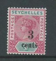 Seychelles 1893 Queen Victoria 3 Cent Surcharge Fresh Colour ,  Unused - Seychellen (...-1976)