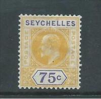 Seychelles 1906 King Edward VII  75c Yellow & Purple Mint , HR - Seychelles (...-1976)