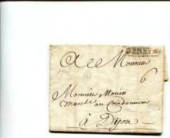 GENEVE Suisse Marque Noire "GENEVE" Encadrée  Pour DIJON Taxe 6  -    1745 ...G - ...-1845 Préphilatélie