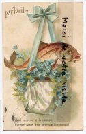 - 1er Avril  Gaufrée, Poisson, Fleurs, écrite En 1907, Avril Ramène Le Printemps, Charmante, TBE, Scans. - 1er Avril - Poisson D'avril