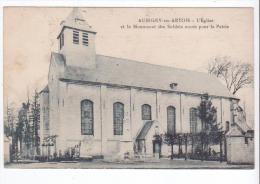 Aubigny-en-Artois (62) - L'Eglise Et Le Monument Aux Morts. B. état, Gris-bleu, Correspond. Dos. - Aubigny En Artois