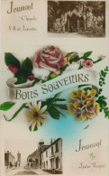 JEUMONT - Jolie Carte Fantaisie Fleurs "Bons Souvenirs De Jeumont" Avec Vues De La Rue Hector Despret Et Chapelle N.D... - Jeumont