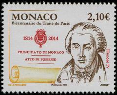 MONACO - 2014 - Bicentenaire Du Traité De Paris, Prince Honoré IV - 1v Neufs // Mnh - Unused Stamps