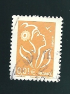 N° 3731 Marianne De Lamouche 0.01€ Jaune France Oblitéré 2005 - 2004-2008 Marianne Of Lamouche