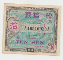 JAPAN 10 SEN 1945 AUNC (soiling) Pick 63 - Japon