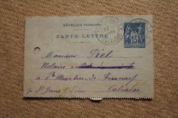 Entier Postal Carte-lettre Type Sage Pour St Pierre Sur Dives Oblitération Type A Pont D'Ouilly Calvados 13 - Letter Cards