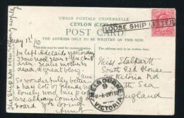 AUSTRALIA MELBOURNE CEYLON MOUNT LAVINIA MARITIME LOOSE SHIP LETTER 1910 - Briefe U. Dokumente