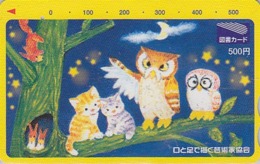 Carte Prépayée Japon - ANIMAL  Oiseau HIBOU & CHAT - OWL Bird & CAT Japan Prepaid Tosho Card - EULE Vogel & KATZE - 3903 - Búhos, Lechuza