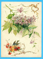 KLEIN?? VICTORIAN SCRAP, ALBUM CARD, DECOUPI, CHROMOS, FLOWERS, BIRD, LILLAC, SWALLOW, GOLDPRINT DETAILS, 16.5 X 22.5 Cm - Other & Unclassified