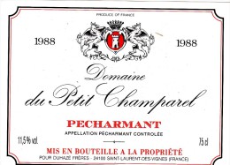 ETIQUETTE NEUVE VIN PECHARMANT Domaine Du Petit Champarel 1988 Duhazé 24 Saint Laurent Des Vignes - Bergerac