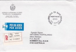 Repubblica Di San Marino 1998 Registered Cover Sent To Australia - Gebraucht