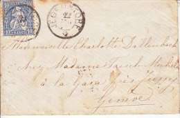 PETITE LETTRE - CACHET DE JEGENSTORF- 1866- HELVETIE ASSISE 10 CT BLEU - Cartas & Documentos