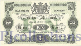 SWEDEN 1 KRONA 1921 PICK 32h UNC RARE - Sweden