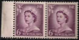 NEW ZEALAND DEFINITIVE BROWN QEII FACE OUT OF SET OF 7 2 X 6 P JOINED PAIR MLH 1955 SG750 READ DESCRIPTION !! - Unused Stamps