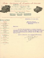 FACTURE COURRIER COMMERCIAL EN TÊTE PUBLICITAIRE ILLUSTREE BRUXELLES MONS AMERICAINE MACHINES BUREAUX ROYAL ELLIS MONROE - 1900 – 1949