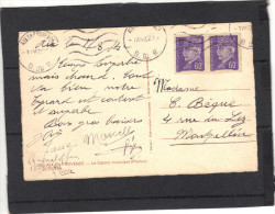 Yvert  509 X 2 Paire Pétain Cachet Flamme 5 Lignes  Aix En Provence 1942 Sur Carte Postale - Covers & Documents