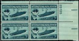Plate Block -1957 USA International Naval Review Stamp Sc#1091 Ship - Plaatnummers