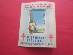 Rare 1946 ERINNOPHILIE FRANCE BLOC CARNET 10 VIGNETTE ANTI TUBERCULEUX NESTLE GIBBS 16é CAMPAGNE CONTRE LA TUBERCULOSE - Blocs & Carnets