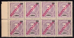 CONGO - 1911-  D. Carlos I, Com Sobrecarga «REPUBLICA»  700 R.   (BLOCO De 8)  ** MNH   MUNDIFIL  Nº 74 - Congo Portugais