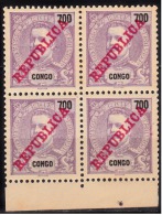 CONGO - 1911-  D. Carlos I, Com Sobrecarga «REPUBLICA»  700 R.   (QUADRA)  ** MNH   MUNDIFIL  Nº 74 - Congo Portuguesa