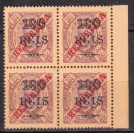 CONGO-1915 - D. Carlos I, C/ Sobga «REPUBLICA» 130 R. S/ 100 R. (QUADRA)  P. Porc.  * MH  D. 13 1/2  MUNDIFIL  Nº 129b - Portugees Congo