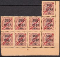 CONGO-1915 - D. Carlos I, C/ Sobga «REPUBLICA» 130 R. S/ 100 R. (BLOCO De 9) P. Porc.  * MH  D.13 1/2  MUNDIFIL  Nº 129b - Portugiesisch-Kongo