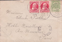 C-01-218 - Belgique E - Enveloppe  - COB 74 X2-56 - Seraing -  - Hôtel Marsollier à Paris -  Du 14-8-1911 - 2,5€ - Autres & Non Classés