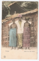 AFRICA - CONGO - MAN BETWEEN TWO SEMI NUDE / NAKED WOMEN ( COTE D'IVOIRE ) 1910s (BG544) - Other & Unclassified