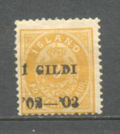 1902 ICELAND 3 A. GILDI OVERPRINT SMALL 3 MICHEL: 23B MH * - Unused Stamps