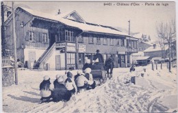 Delcampe - Château D'Oex , Partie De Luge. Réclame LUMINA, Bière BEAUREGARD, Whisky White Horse - Bière