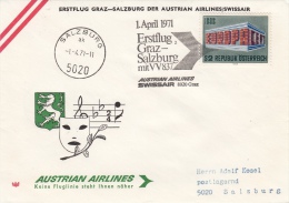 Zwei Briefe Erstflug Salzburg, Graz, AustrianAirlines Und Swissair, 1.4.71 - Sonstige & Ohne Zuordnung