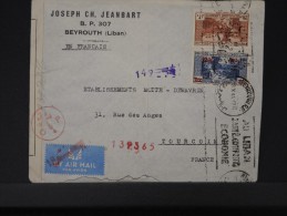 FRANCE- LIBAN LETTRE DE BEYROUTH POUR TOURCOIN EN 1944 AVEC CONTROLE POSTAL MILITAIRE  LOT P3127 - Covers & Documents