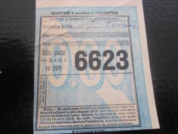 étiquette Récépissé à Remettre à L'expéditeur Colis Postal De 3 à 5 Kg En Gare Numéro 6623 Envoi Postal Par NouGare SNCF - Autres & Non Classés