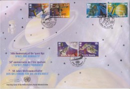 United Nations Cancellations Vienna, Geneva And NY - 2007 - FDC 50 Years Of Space Achievements - Astronaut - Ship - FDC