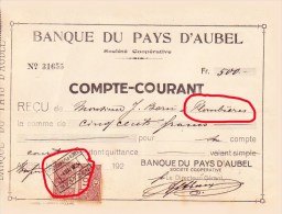 MONTZEN BANQUE DU PAYS D' AUBEL 1925 Reçu Au Nom De BORN De  PLOMBIERES - Banque & Assurance