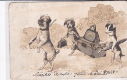 CHIENS Humanisés Partant En Voyage Et Portant Bagages : Valise, Sacs, Canne Et Parapluies - Perros