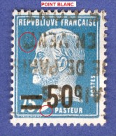 1926 / 27  N° 219 PASTEUR SURCHARGE OBLITÉRÉ DOS CHARNIÈRES - Oblitérés