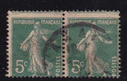 VARIETE TIMBRE FRANCE - TYPE SEMEUSE FOND PLEIN SANS SOL 5 C. - PAIRE DENTELURE DECALLEE - N°137 1907 - VARIETES - Used Stamps
