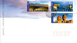 AUSTRALIA FDC LANDSCAPES PART 1 3 HFV STAMPS FROM $4.50 TO $10.00 DATED 20-06-2000 CTO SG? READ DESCRIPTION !! - Cartas & Documentos