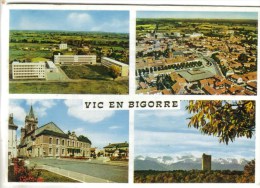 CPSM VIC SUR BIGORRE (Hautes Pyrénées) - 4 Vues : Lycée Hôtel De Ville Tour De Montaner Vue Générale - Vic Sur Bigorre